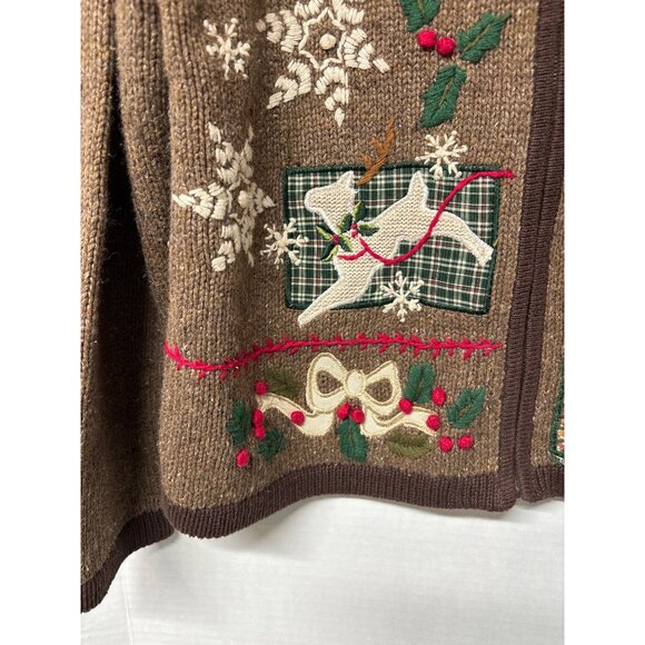 Vintage Holiday Cardigan Sweater With Festive Embroidery Ugly Sweater Christmas - Picture 9 of 10